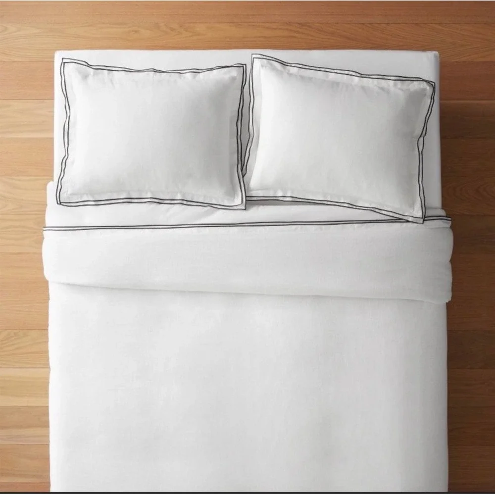 Threshold Duvet Cover Set Full/Queen White Black Embroidered Trim 3pc NWT